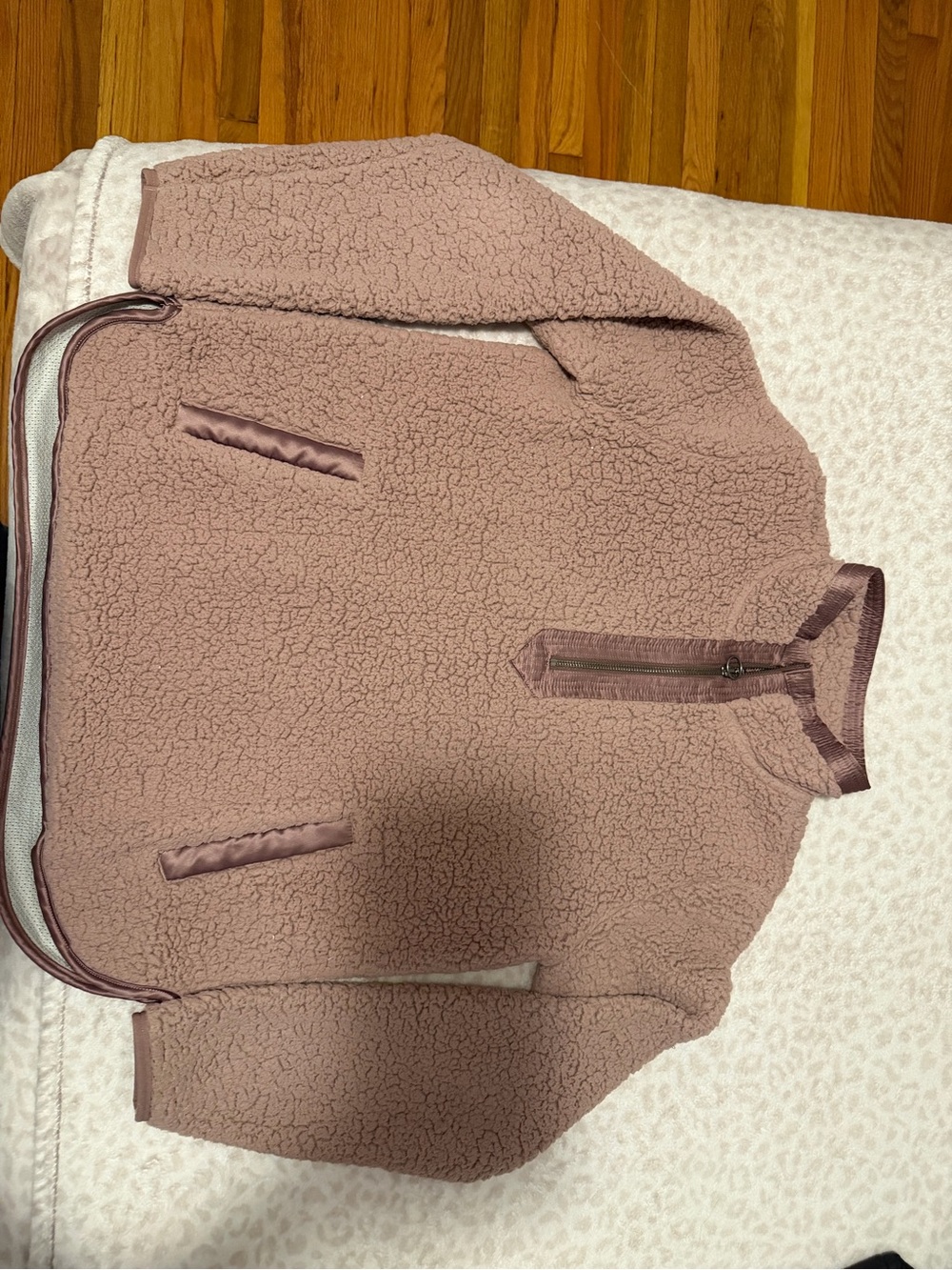 Abercrombie & Fitch Rose Taupe Sherpa Half-Zip Jacket